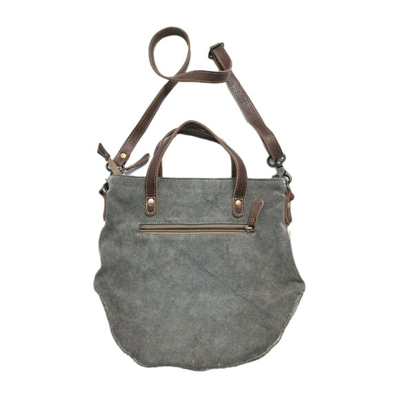 Myra Bag Leather Canvas Southwestern Aztec Shoulder Bag Satchel Cowhair Gray - Picture 3 of 9